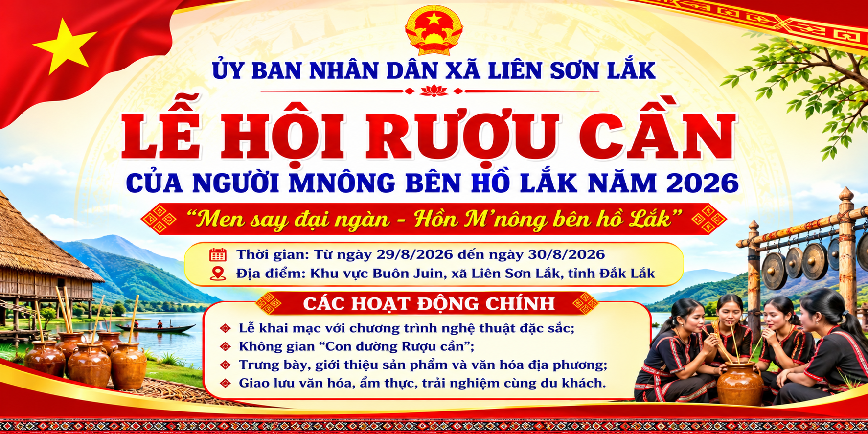 Lễ hội rượu cần của người Mnông bên hồ Lắk năm 2026